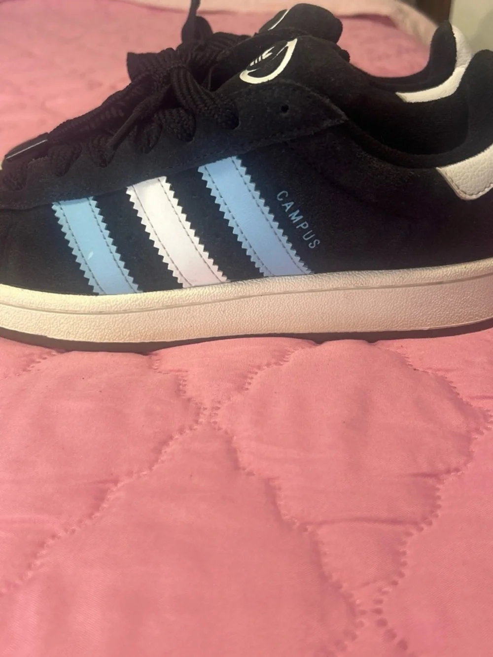 adidas Kids Black Sneakers with Light Blue Stripes